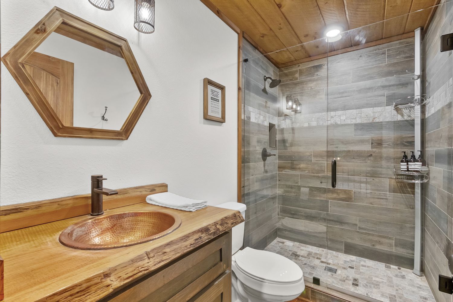 Full hall bath with copper sink