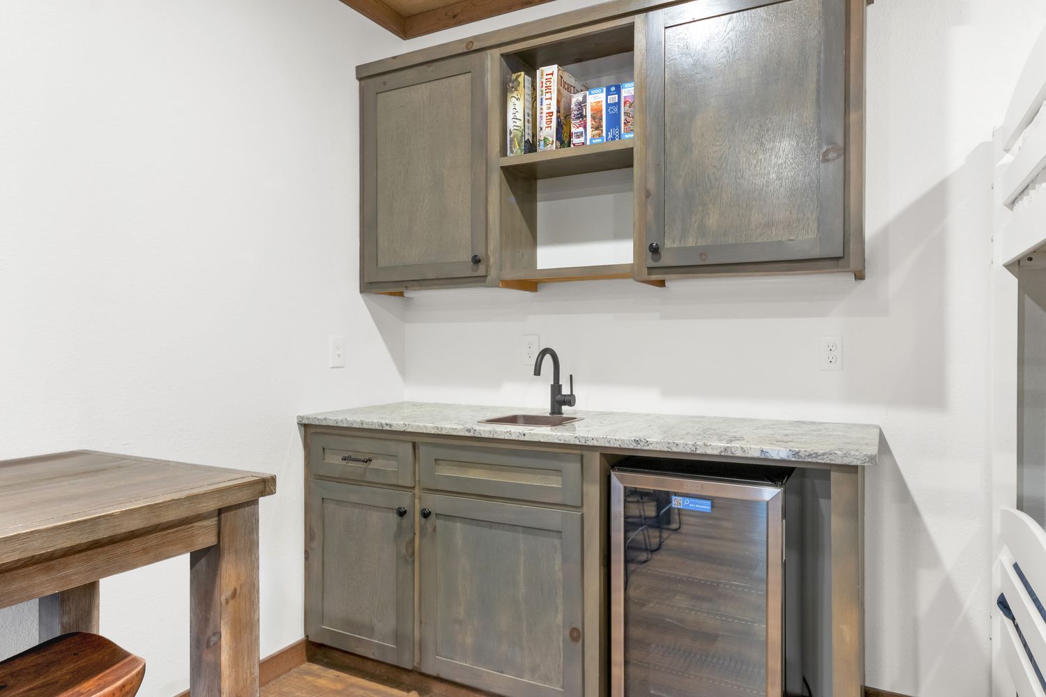 Wet bar with beverage fridge